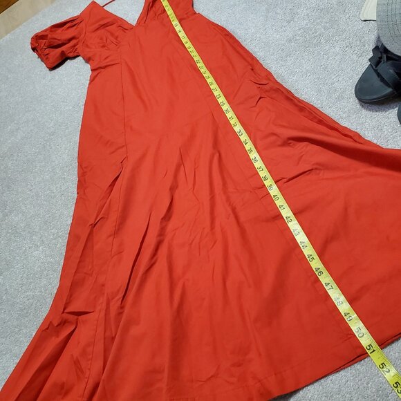 ABERCROMBIE & FITCH NWT Puff Sleeve Slim Poplin Midi Dress V-Neck Red Women's XS - Picture 15 of 16